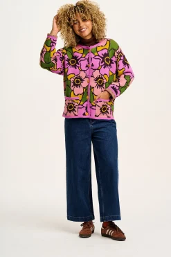 Lucy & Yak Frederika - Cardigan in Purple Poppies Print Outlet