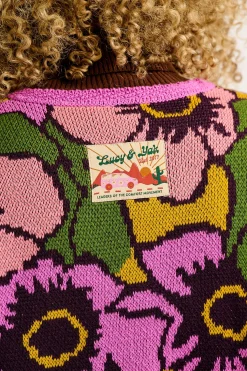 Lucy & Yak Frederika - Cardigan in Purple Poppies Print Outlet