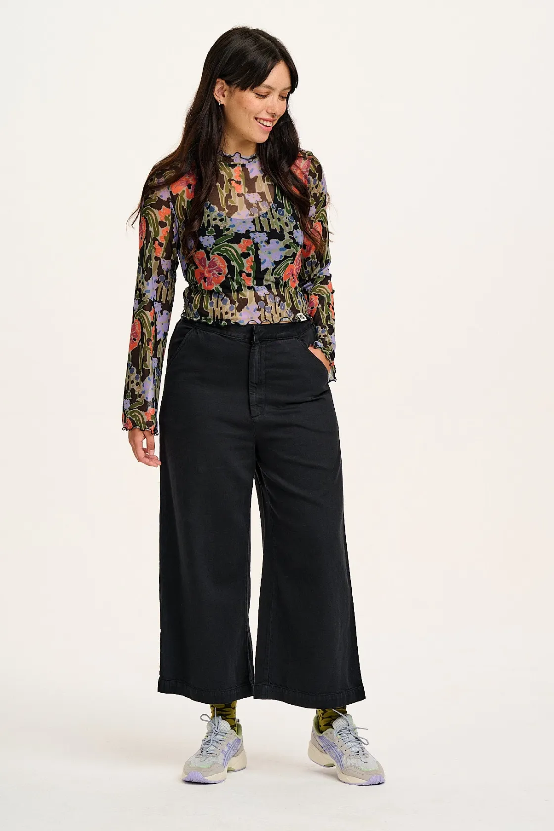Lucy & Yak Halston - Wide leg Cotton & Hemp Trousers in Black Clearance