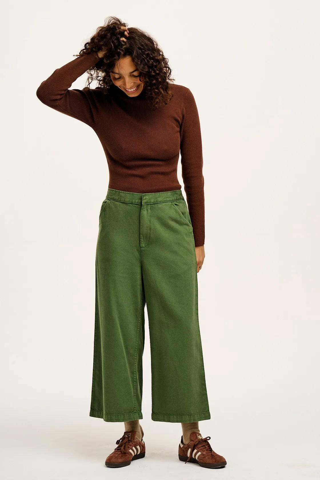 Lucy & Yak Halston - Wide leg Cotton & Hemp Trousers in Highland Green Hot
