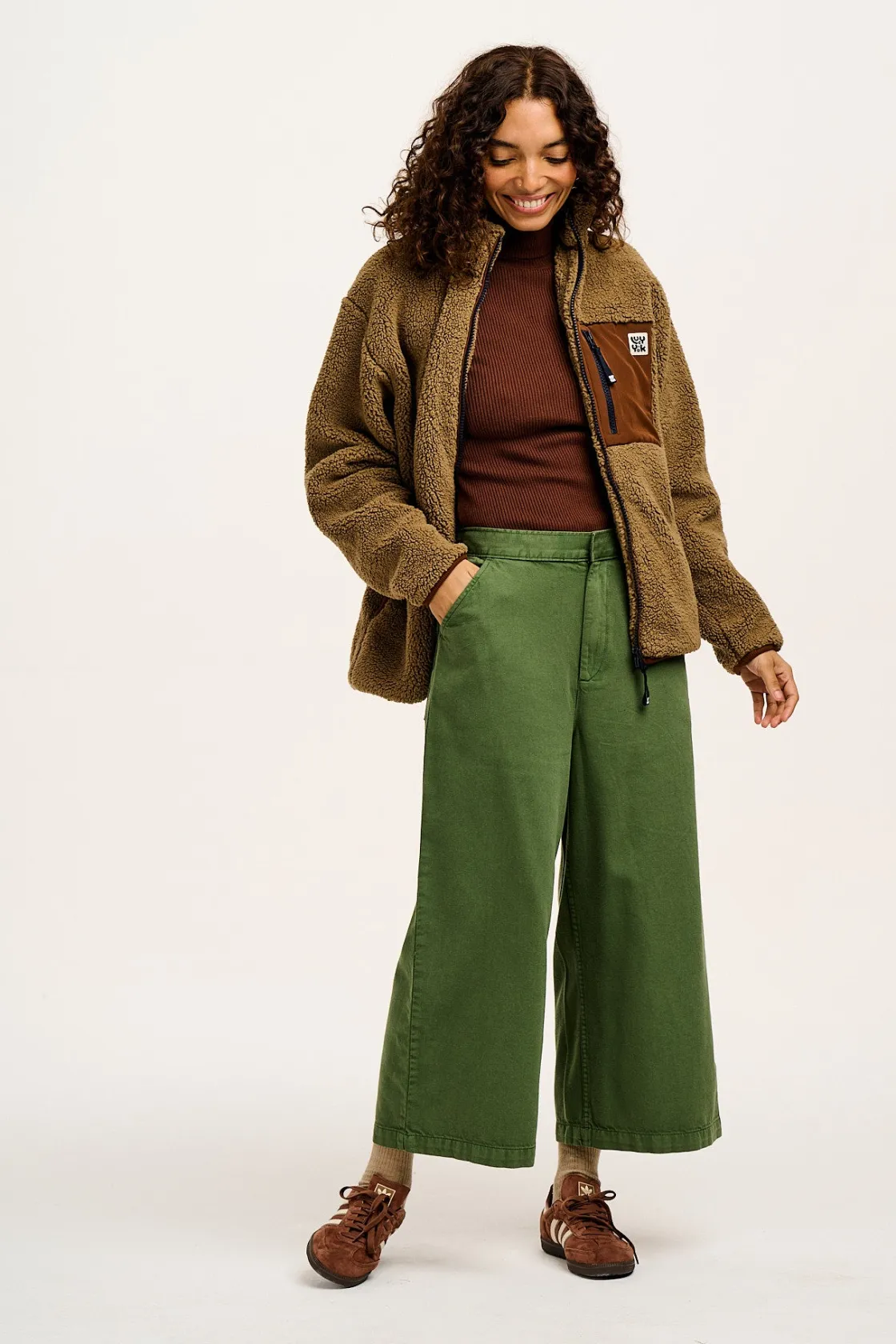 Lucy & Yak Halston - Wide leg Cotton & Hemp Trousers in Highland Green Hot