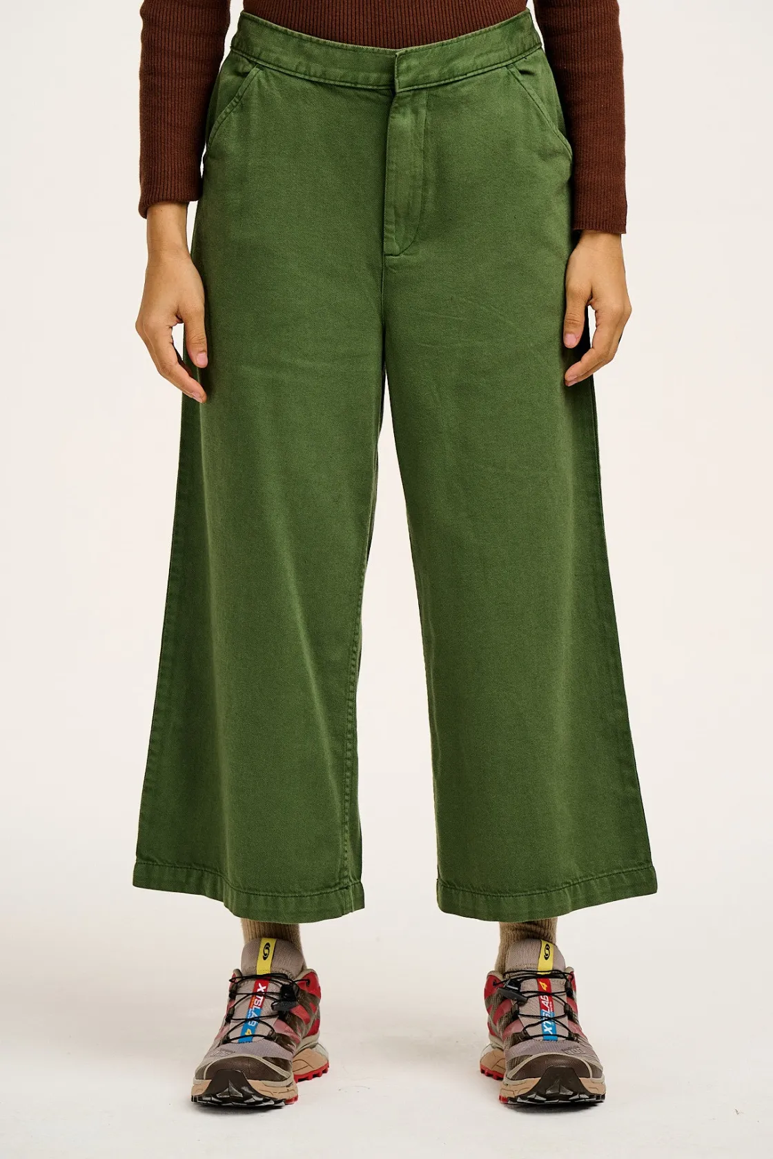 Lucy & Yak Halston - Wide leg Cotton & Hemp Trousers in Highland Green Hot