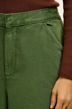 Lucy & Yak Halston - Wide leg Cotton & Hemp Trousers in Highland Green Hot