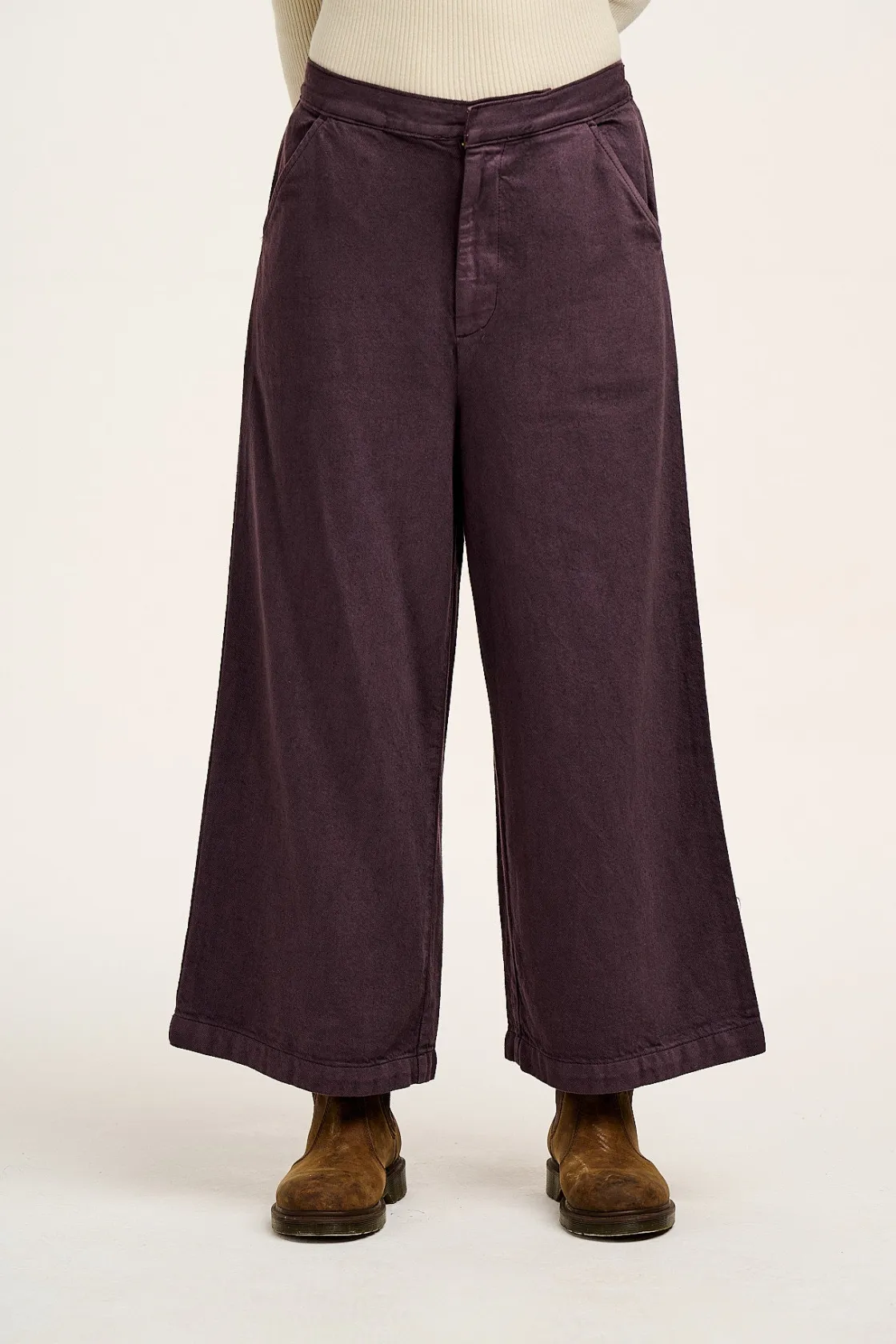 Lucy & Yak Halston - Wide leg Cotton & Hemp Trousers in Plum Perfect Purple Discount