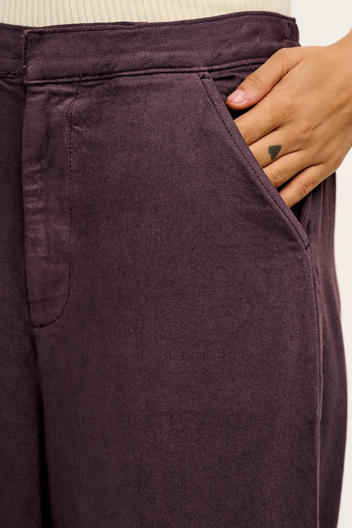 Lucy & Yak Halston - Wide leg Cotton & Hemp Trousers in Plum Perfect Purple Discount