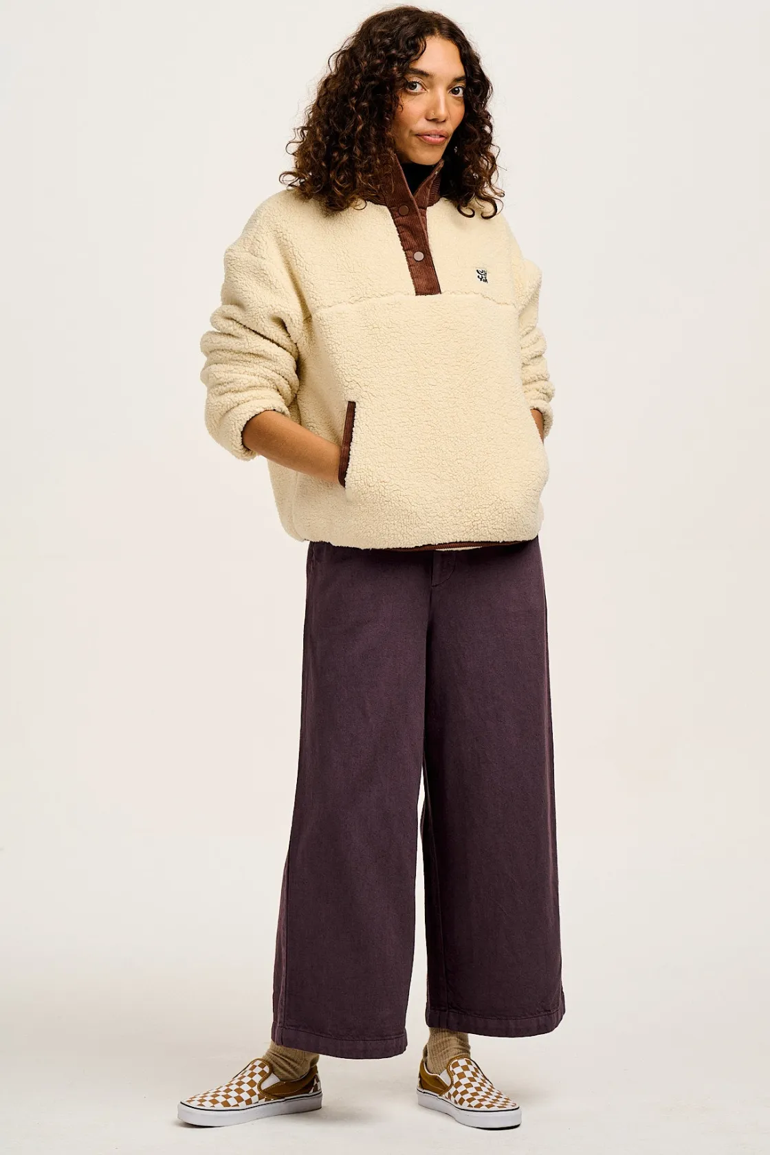 Lucy & Yak Halston - Wide leg Cotton & Hemp Trousers in Plum Perfect Purple Discount