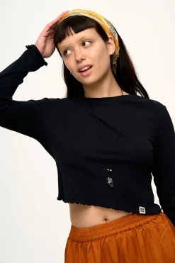 Lucy & Yak Hansel - Long Sleeve Cotton Top in Black Fashion