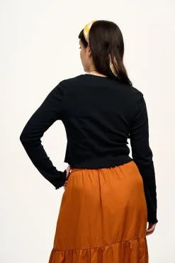 Lucy & Yak Hansel - Long Sleeve Cotton Top in Black Fashion