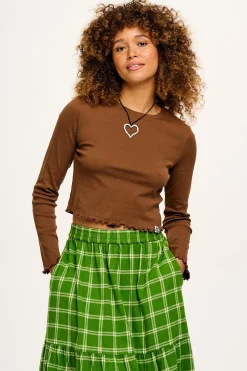 Lucy & Yak Hansel - Long Sleeve Cotton Top in Chestnut Fashion