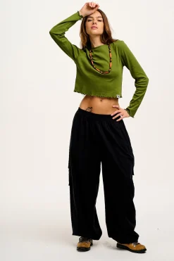 Lucy & Yak Hansel - Long Sleeve Cotton Top in Pesto Green Online