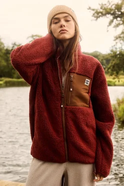 Lucy & Yak Harper - Borg Fleece Jacket in Jasper Red Fashion
