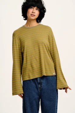 Lucy & Yak Hermione - Fluted Cotton Top in Green Stripe New