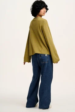 Lucy & Yak Hermione - Fluted Cotton Top in Green Stripe New