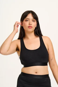Lucy & Yak Iona - Racer Back Cotton & Bamboo Crop Top in Black Fashion