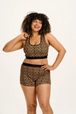 Lucy & Yak Iona - Racer Back Cotton & Bamboo Crop Top in Leopard Print Clearance