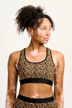Lucy & Yak Iona - Racer Back Cotton & Bamboo Crop Top in Leopard Print Clearance