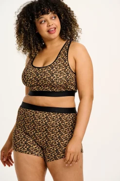 Lucy & Yak Iona - Racer Back Cotton & Bamboo Crop Top in Leopard Print Clearance