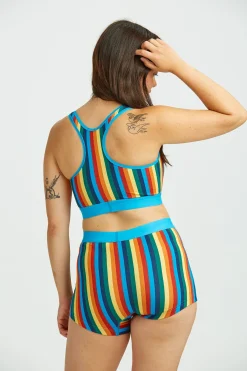 Lucy & Yak Iona - Racer Back Cotton & Bamboo Crop Top in Rainbow Stripe Best