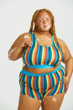 Lucy & Yak Iona - Racer Back Cotton & Bamboo Crop Top in Rainbow Stripe Best