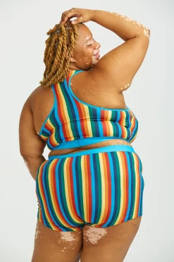 Lucy & Yak Iona - Racer Back Cotton & Bamboo Crop Top in Rainbow Stripe Best