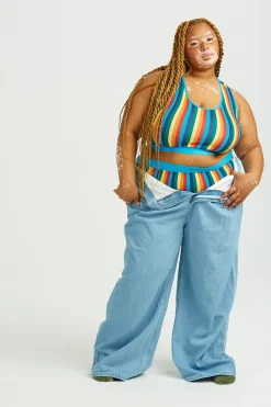 Lucy & Yak Iona - Racer Back Cotton & Bamboo Crop Top in Rainbow Stripe Best