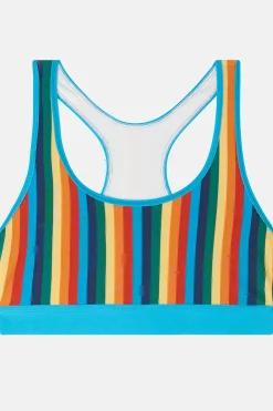 Lucy & Yak Iona - Racer Back Cotton & Bamboo Crop Top in Rainbow Stripe Best