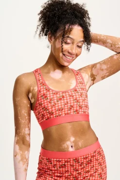 Lucy & Yak Iona - Racer Back Cotton & Bamboo Crop Top in Pink Check Rosalind Print Best