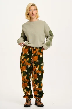 Lucy & Yak Jamie - Polar Fleece Joggers in Green Daisy Lu Print Fashion