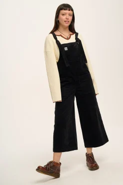 Lucy & Yak Jenny - Wide Leg Corduroy Dungarees in Black Sale
