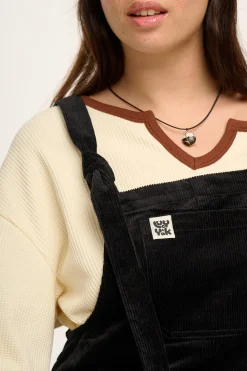 Lucy & Yak Jenny - Wide Leg Corduroy Dungarees in Black Sale