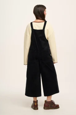 Lucy & Yak Jenny - Wide Leg Corduroy Dungarees in Black Sale