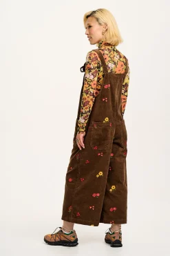 Lucy & Yak Jenny - Wide Leg Corduroy Dungarees with Cocoa Bella Embroidery Sale