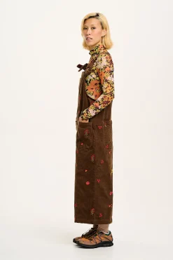 Lucy & Yak Jenny - Wide Leg Corduroy Dungarees with Cocoa Bella Embroidery Sale