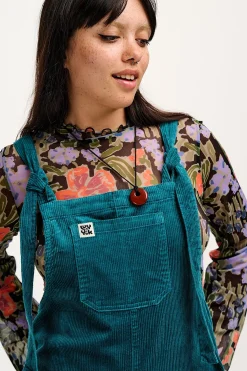 Lucy & Yak Jenny - Wide Leg Corduroy Dungarees in Teal Fashion