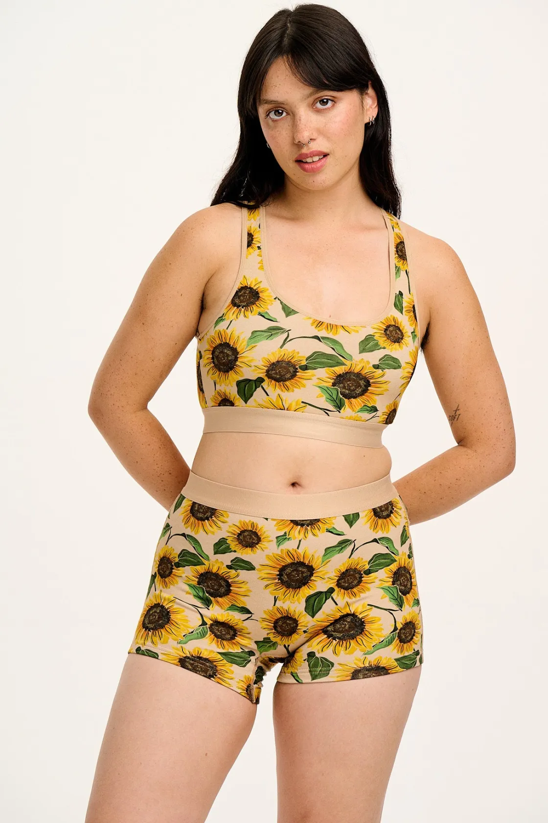 Lucy & Yak Joey - Cotton & Bamboo Boxer Shorts in Cream Sunflower Print Discount