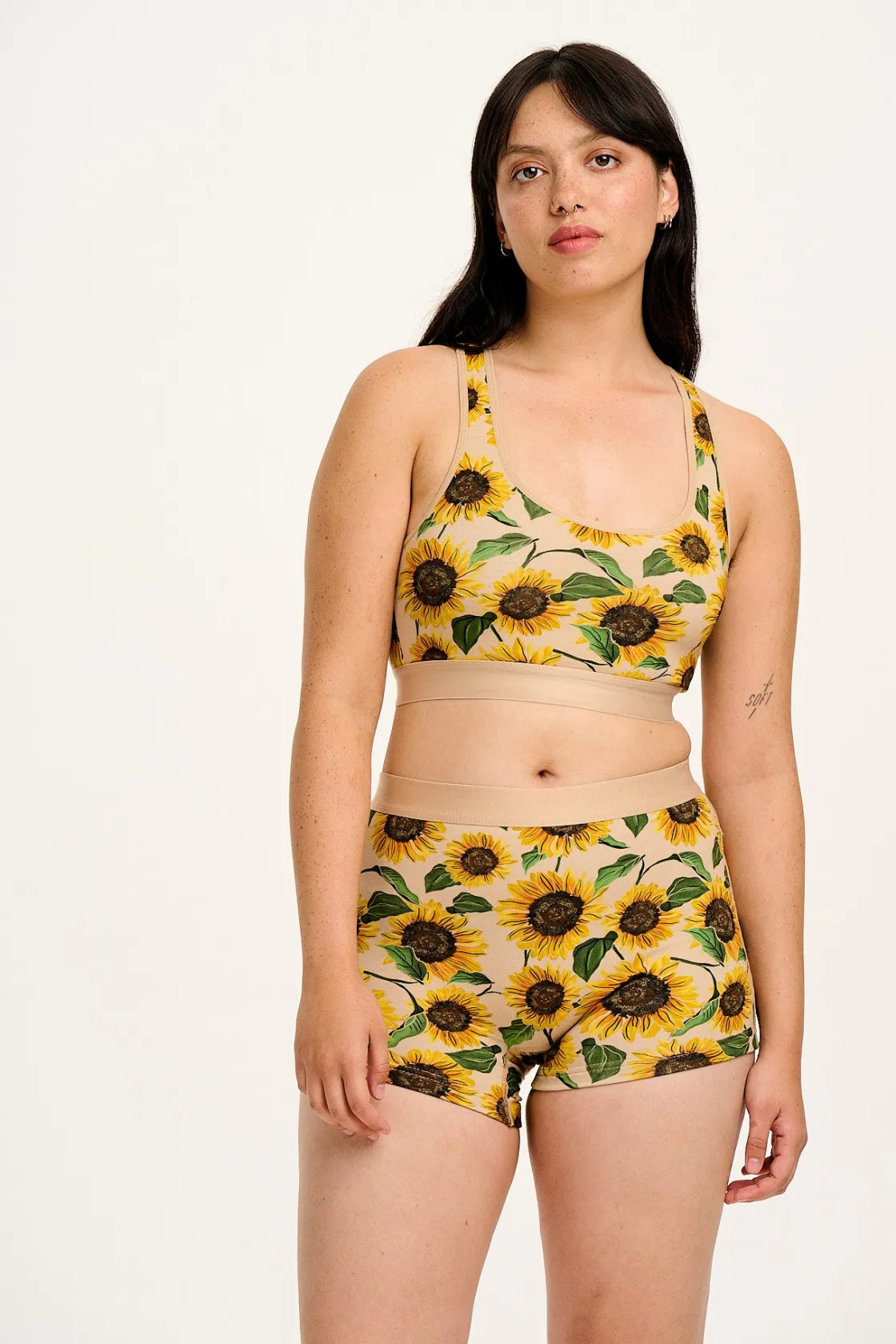 Lucy & Yak Joey - Cotton & Bamboo Boxer Shorts in Cream Sunflower Print Discount