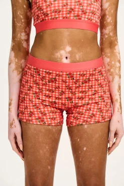 Lucy & Yak Joey - Cotton & Bamboo Boxer Shorts in Pink Check Rosalind Print Outlet