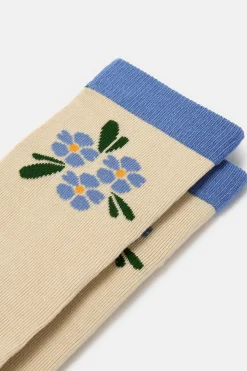 Lucy & Yak JoJo - Cotton Socks in Blue Flower Embroidery Fashion