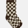 Lucy & Yak JoJo - Cotton Socks in Brown & Ecru Checkerboard Print Fashion