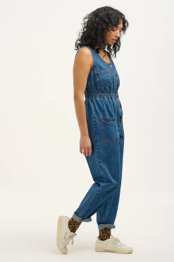 Lucy & Yak Juni - Denim Jumpsuit in Mid Wash Blue Fashion