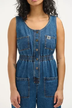 Lucy & Yak Juni - Denim Jumpsuit in Mid Wash Blue Fashion