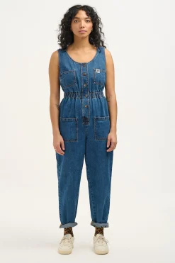 Lucy & Yak Juni - Denim Jumpsuit in Mid Wash Blue Fashion