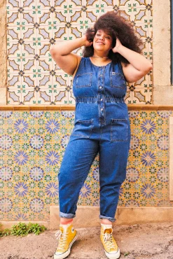 Lucy & Yak Juni - Denim Jumpsuit in Mid Wash Blue Fashion