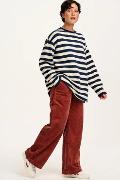 Lucy & Yak Kai - Midweight Cosy Loop Back Cotton Sweatshirt in Navy & Ecru Discount