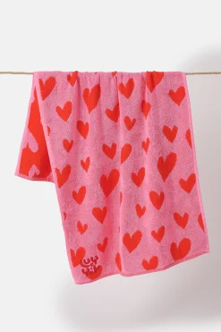 Lucy & Yak Kasia - Hand Towel in Pink Heart Cupid Print Outlet