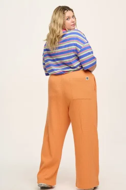 Lucy & Yak Larson - Wide Leg Waffle Cotton Joggers in Sunset Orange Sale