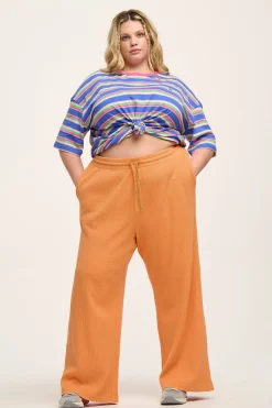 Lucy & Yak Larson - Wide Leg Waffle Cotton Joggers in Sunset Orange Sale