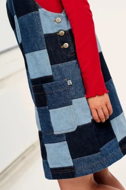 Lucy & Yak Layla - Mini Denim Dress in Paige Patchwork Print Sale