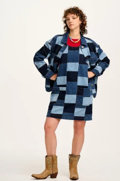 Lucy & Yak Layla - Mini Denim Dress in Paige Patchwork Print Sale