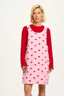 Lucy & Yak Layla - Mini Denim Dress in Pink Heart Juliet Print Clearance